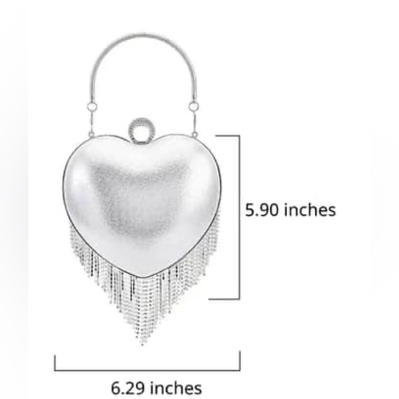 Heart Shape Austrian Crystal Clutch With Removable Shoulder Strap(Blk or silver) - Picture 8 of 16